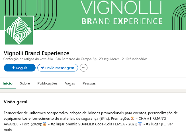 Perfil do LinkedIn da Vignolli